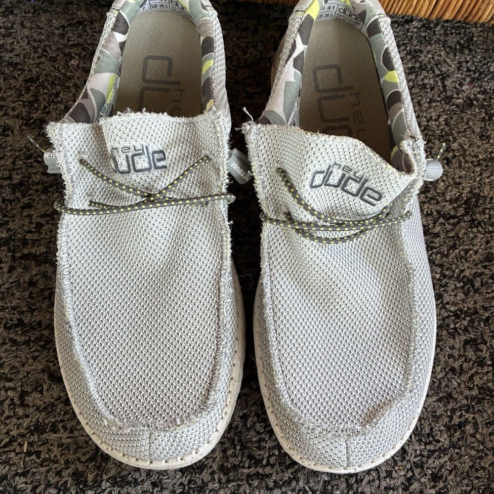 Hey Dude Wally Sox Men's Sneakers, Fog/Grey, Size 8 M US Lightweight Comfort EUC